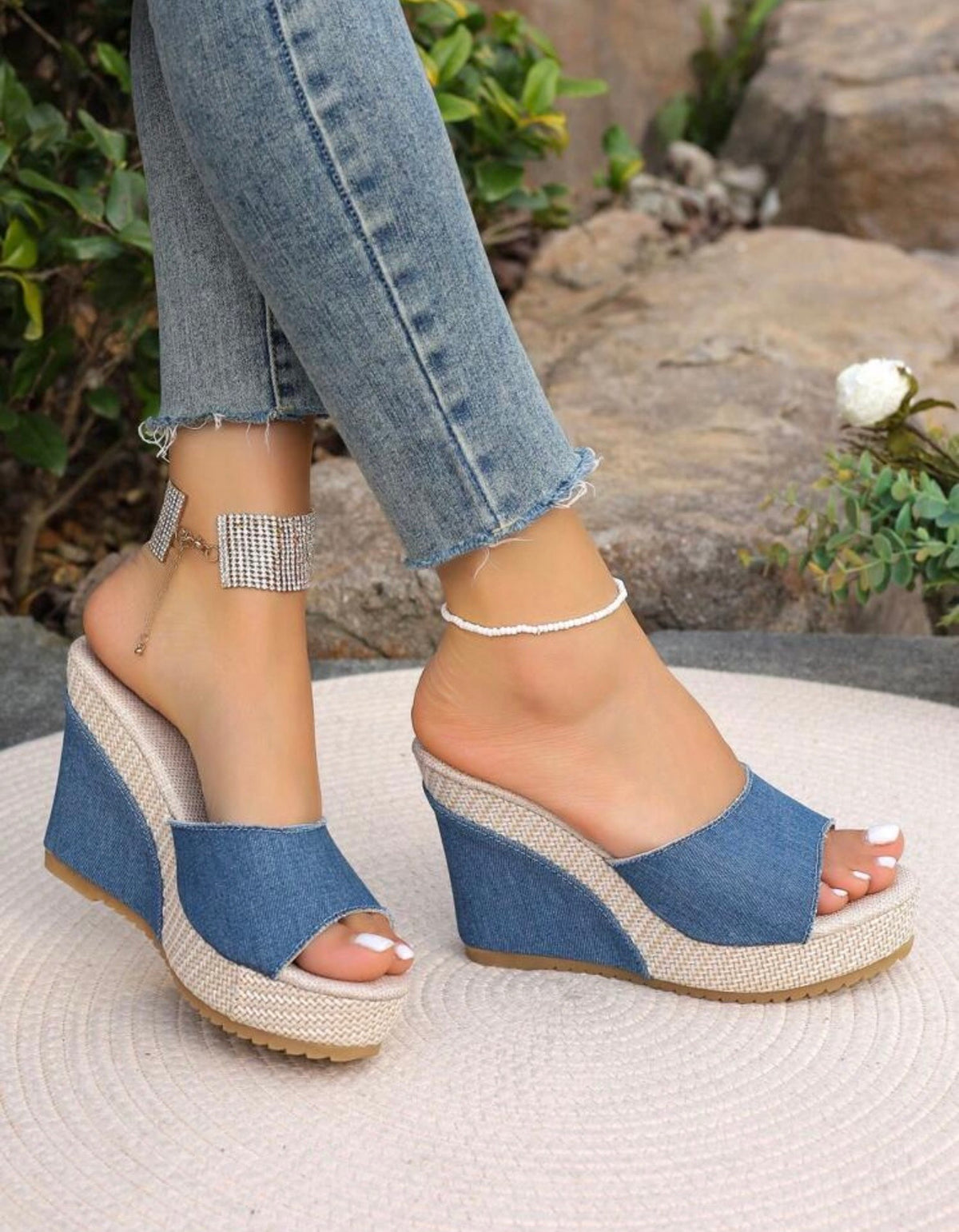 Solid High Heeled Shoes, Indoor/Outdoor Slip-On Sandals, Spring/Summer