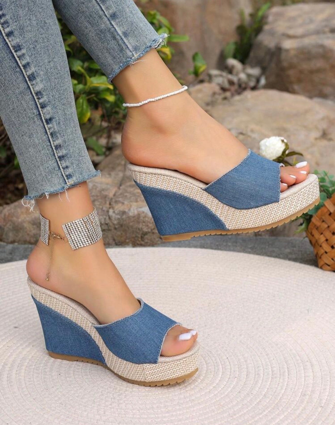 Solid High Heeled Shoes, Indoor/Outdoor Slip-On Sandals, Spring/Summer