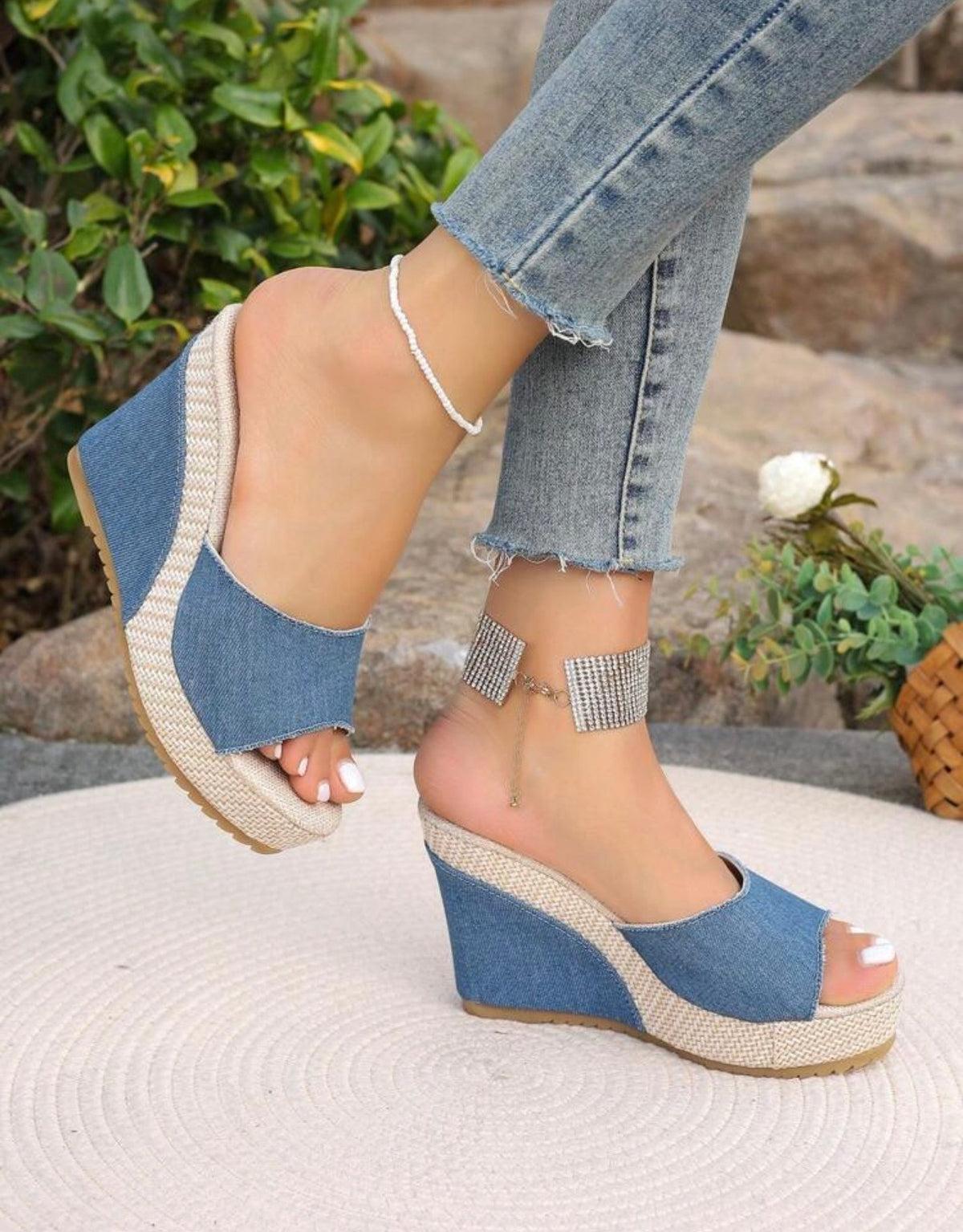 Solid High Heeled Shoes, Indoor/Outdoor Slip-On Sandals, Spring/Summer